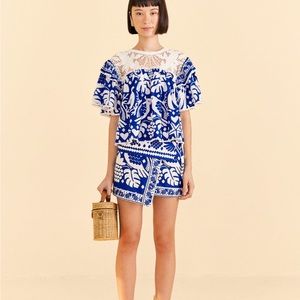 Farm Rio Navy Blue Jungle Scarf Blouse size M